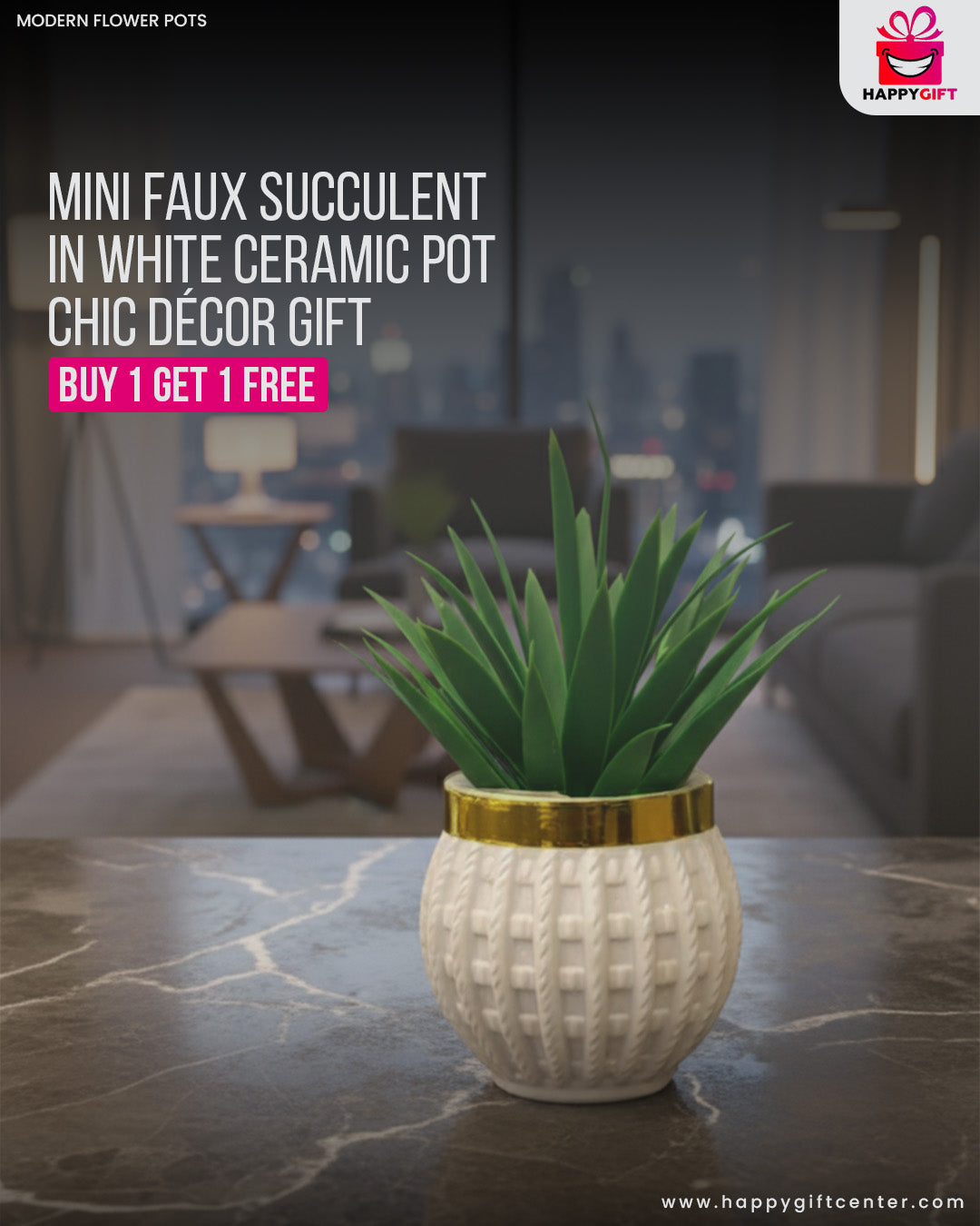 Mini Faux Succulent in White Ceramic Pot – Chic Décor Gift