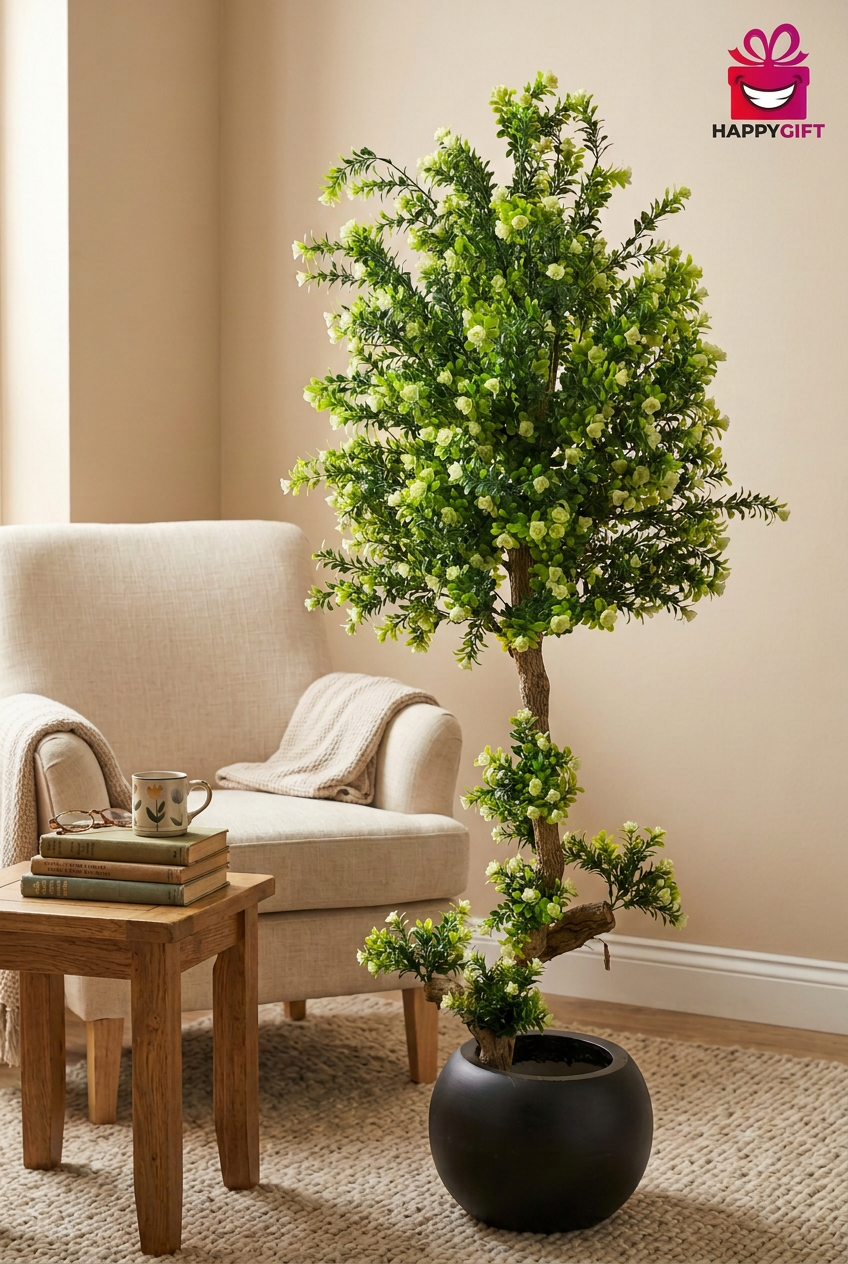 Flowering Decorative Tree in Black Planter | Happy Gift