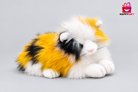 30CM  Fluffy Tricolor Cat Plush Toy with Golden Fur | Happy Gift