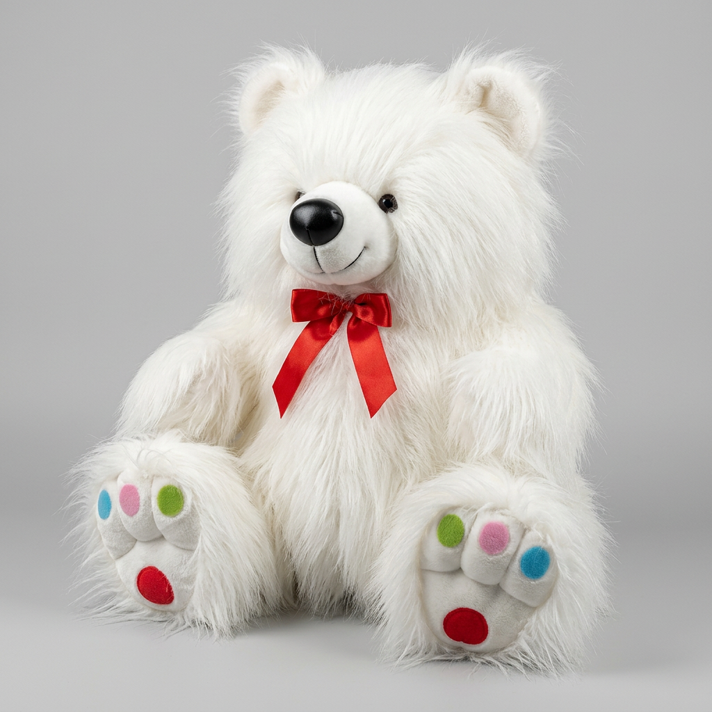 63 CM Fluffy White Teddy Bear with Red Bow | Happy Gift