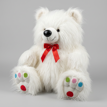 63 CM Fluffy White Teddy Bear with Red Bow | Happy Gift