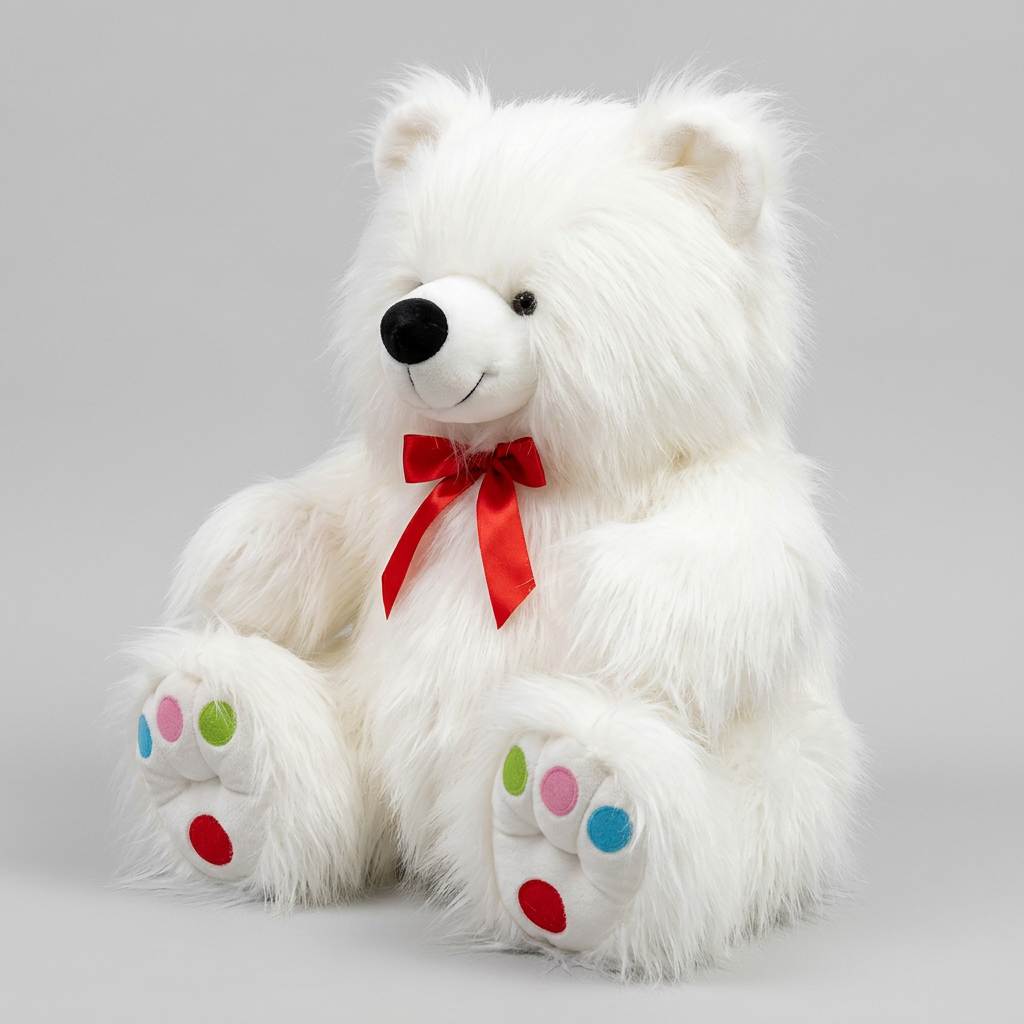 63 CM Fluffy White Teddy Bear with Red Bow | Happy Gift