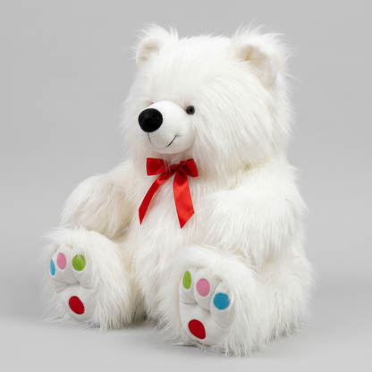 63 CM Fluffy White Teddy Bear with Red Bow | Happy Gift