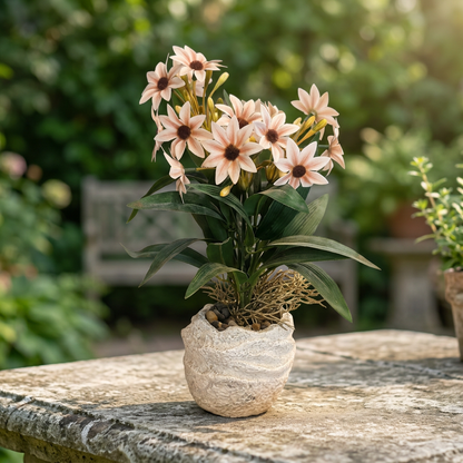 Blush Artificial Daisy Flower Arrangement in Textured Pot | Happy Gift