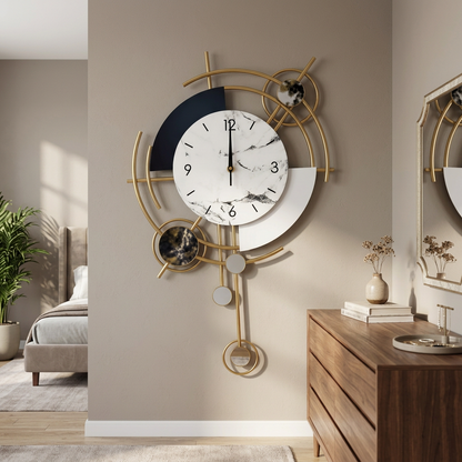 Modern Gold Geometric Wall Clock with Marble-Look Dial | Happy Gift