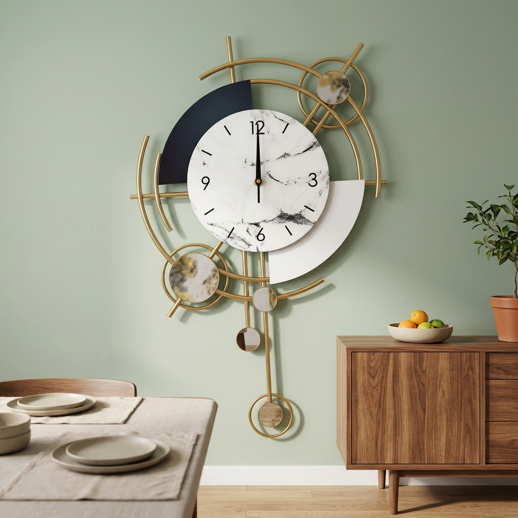 Modern Gold Geometric Wall Clock with Marble-Look Dial | Happy Gift