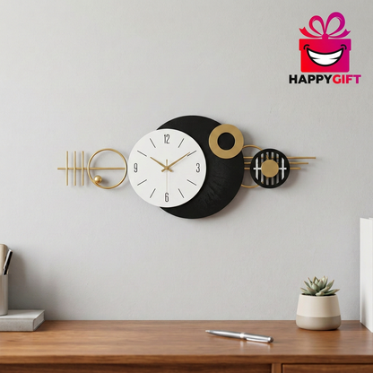 Modern Black & Gold Geometric Wall Clock | Happy Gift