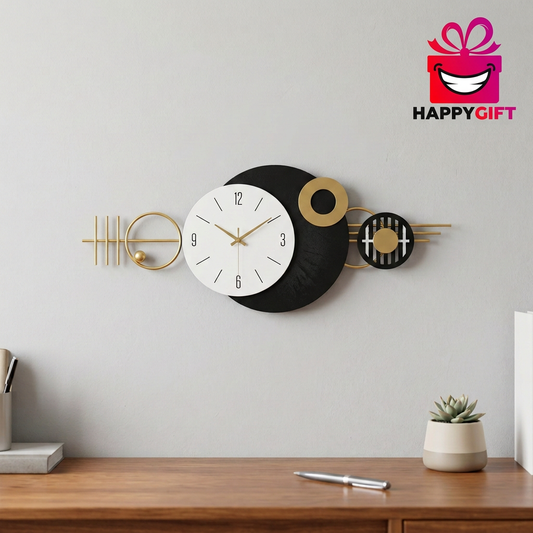 Modern Black & Gold Geometric Wall Clock | Happy Gift