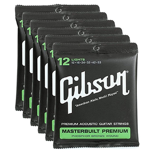 Gibson Masterbuilt Premium Phosphor Bronze Acoustic Guitar Strings, Light Gauge (12-53), 6-Pack Bundle
