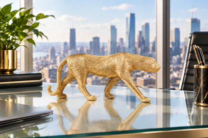 Exquisite Textured Gold Wire Leopard Figurine - Luxury Home Decor | HappyGift