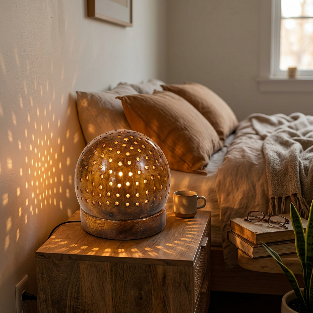 Brown Perforated Dome Table Lamp | Happy Gift