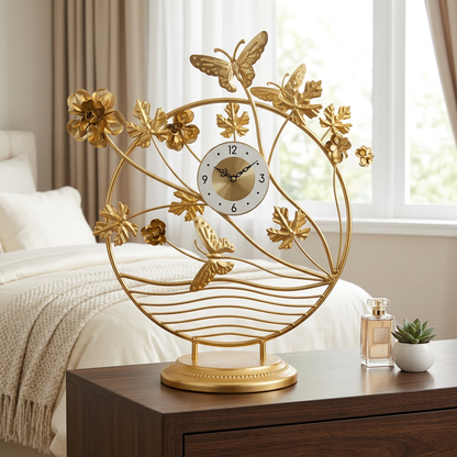 Gold Butterfly Flower Metal Table Clock | Happy Gift