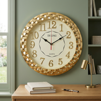 Gold Round Wall Clock with Classic Numerals – Happy gift