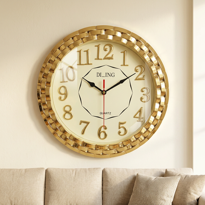 Gold Round Wall Clock with Classic Numerals – Happy gift