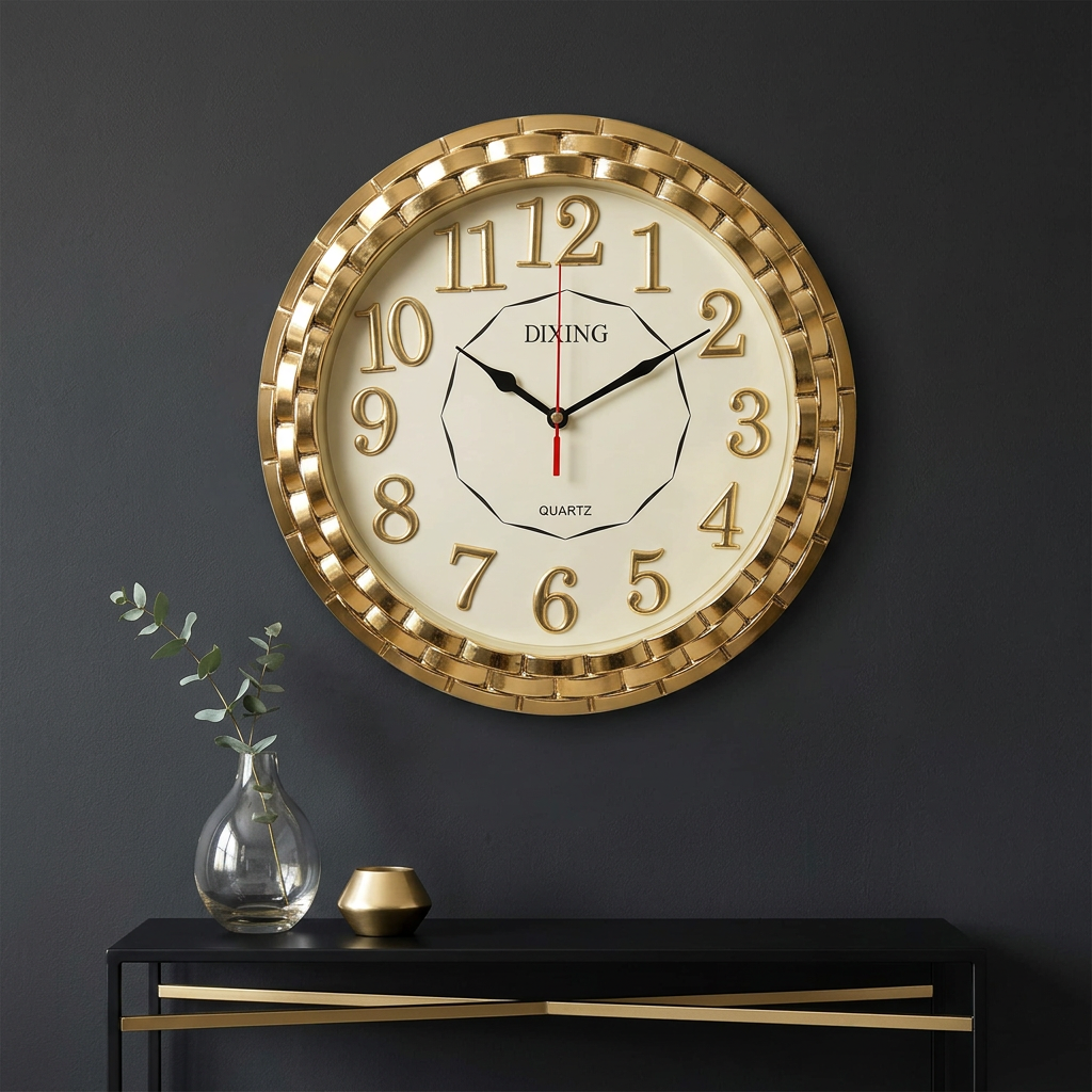 Gold Round Wall Clock with Classic Numerals – Happy gift
