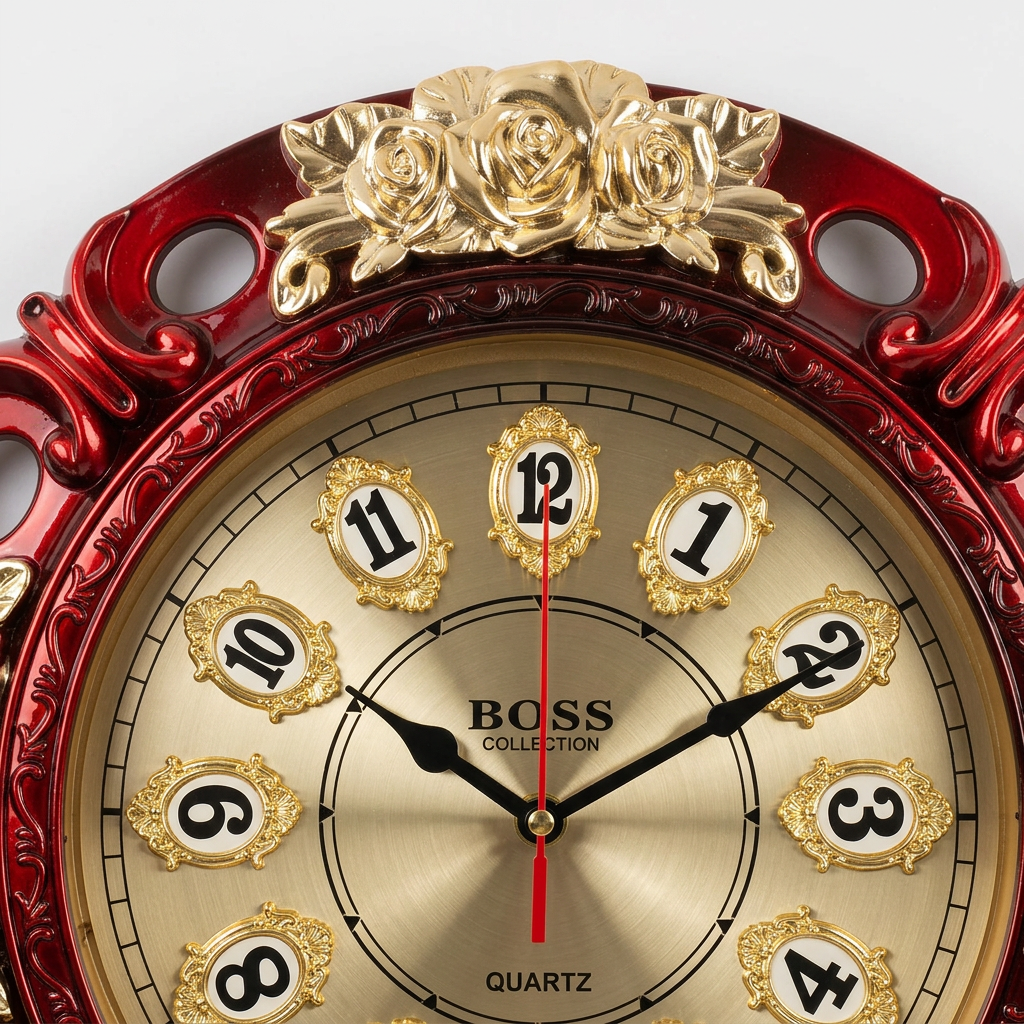 Red & Gold Floral Wall Clock – Decorative Home Décor | Happy Gift