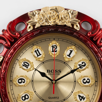 Red & Gold Floral Wall Clock – Decorative Home Décor | Happy Gift