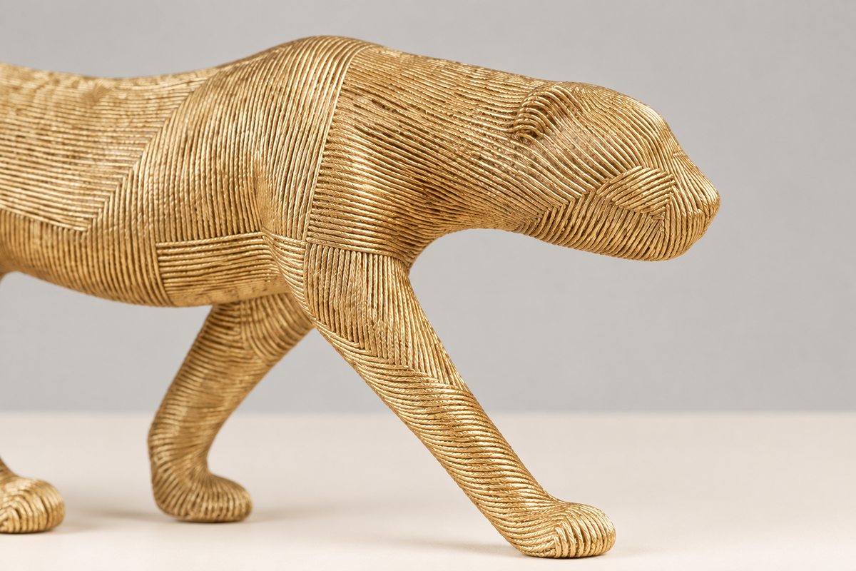 Exquisite Textured Gold Wire Leopard Figurine - Luxury Home Decor | HappyGift