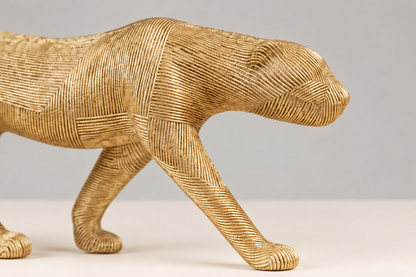 Exquisite Textured Gold Wire Leopard Figurine - Luxury Home Decor | HappyGift