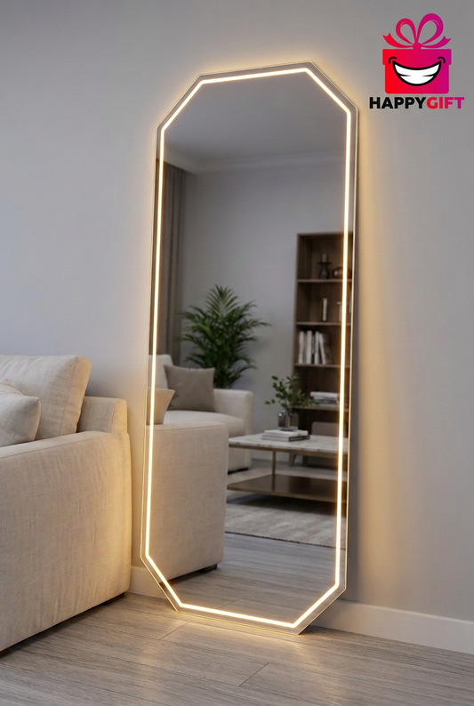 Golden Neon Full-Length Mirror with Clipped Corners – Happy Gift Length 6 Foot Width 2 Foot