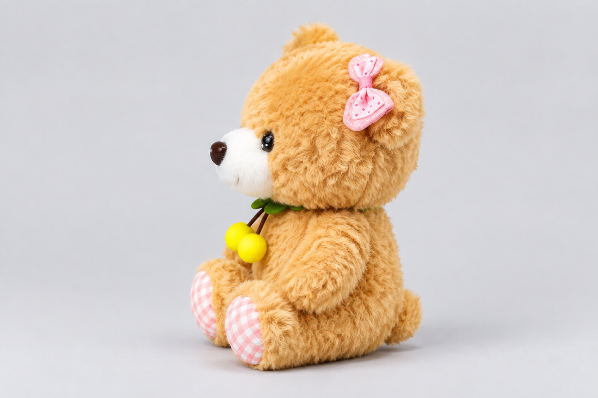 25CM Golden Teddy Bear with Pink Bow & Yellow Pom-Poms | Happy Gift