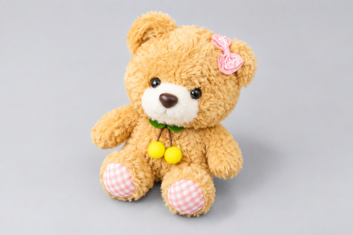 25CM Golden Teddy Bear with Pink Bow & Yellow Pom-Poms | Happy Gift