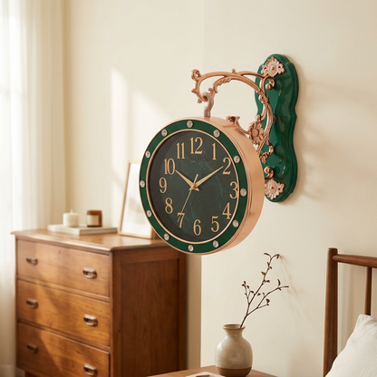 Double-Sided Green Wall Clock with Decorative Bracket – Happy Gift