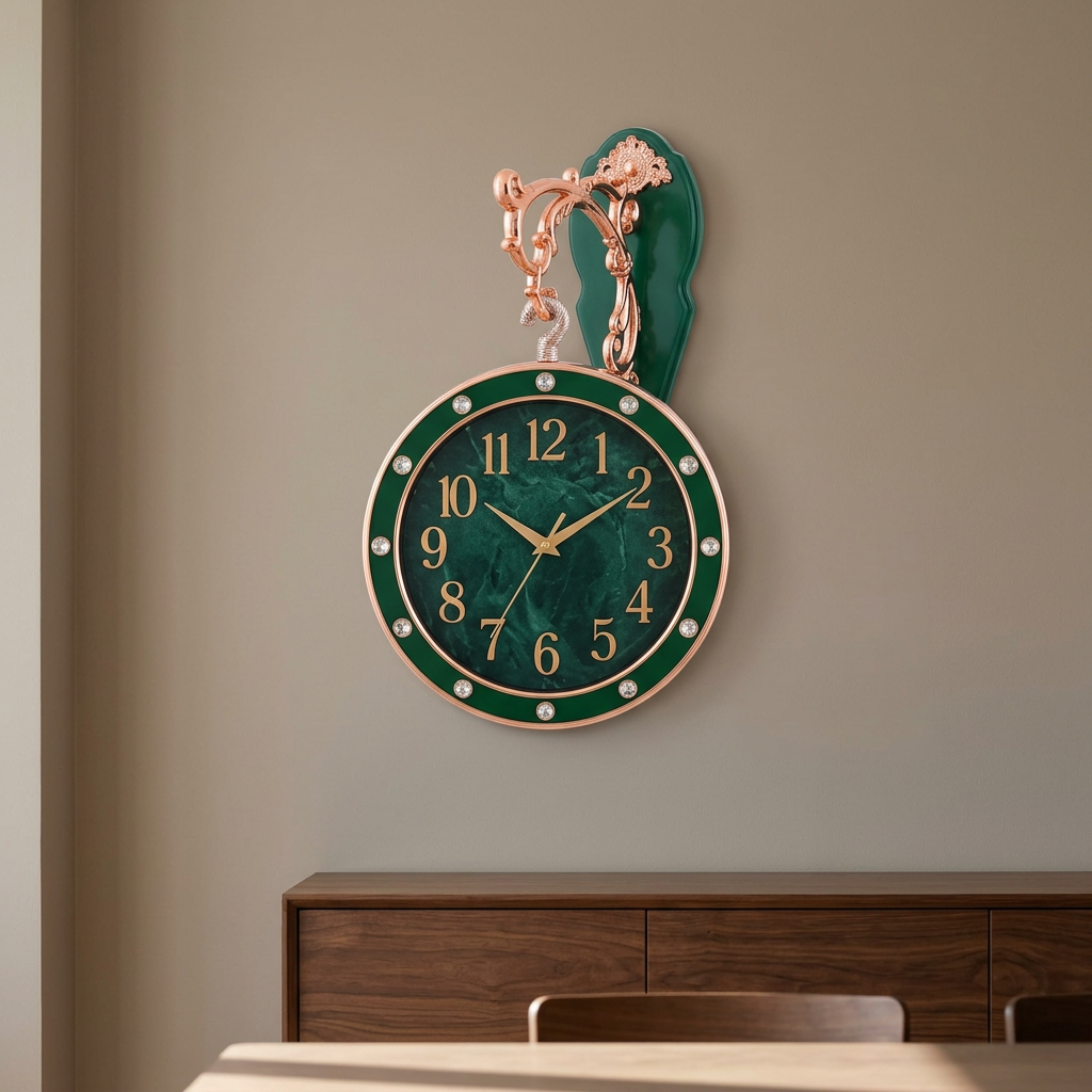Double-Sided Green Wall Clock with Decorative Bracket – Happy Gift