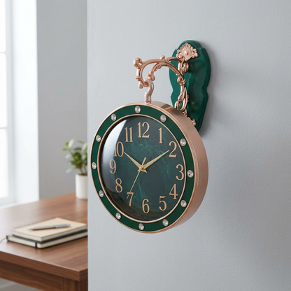 Double-Sided Green Wall Clock with Decorative Bracket – Happy Gift