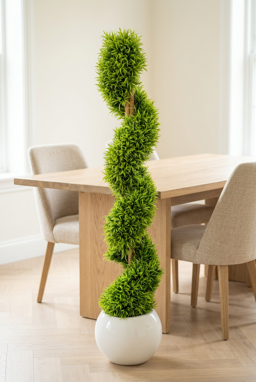 Green Spiral Topiary in White Planter | Happy Gift