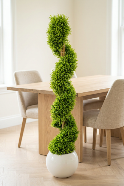 Green Spiral Topiary in White Planter | Happy Gift