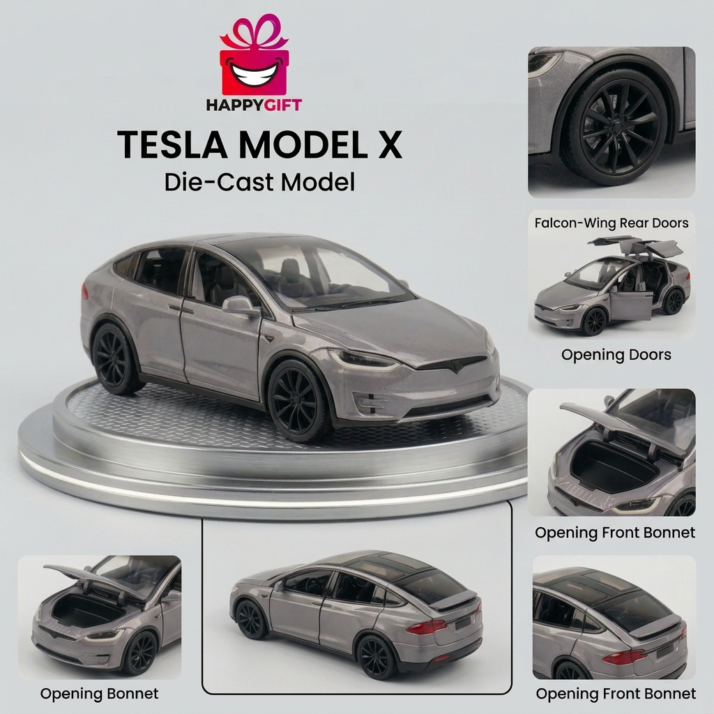 Tesla Model X Grey Die-Cast Car Model | Happy Gift