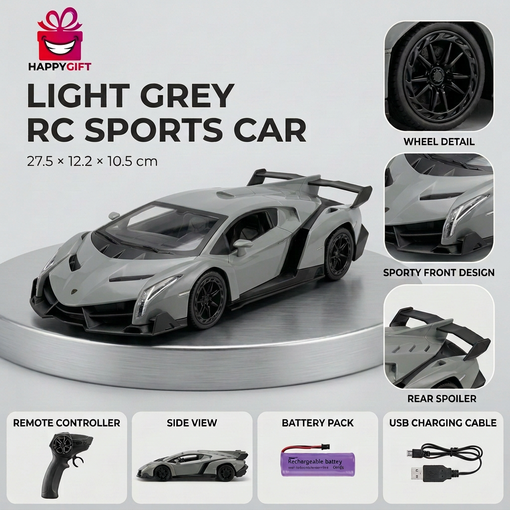 Lamborghini Veneno-Style Remote Control Car – Light Grey | Happy Gift