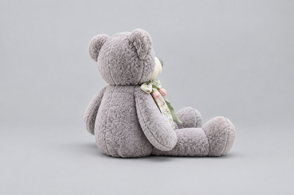 76CM Grey Teddy Bear with Floral Bow – Soft Plush Toy | Happy Gift