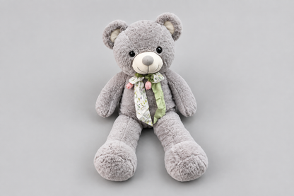 76CM Grey Teddy Bear with Floral Bow – Soft Plush Toy | Happy Gift