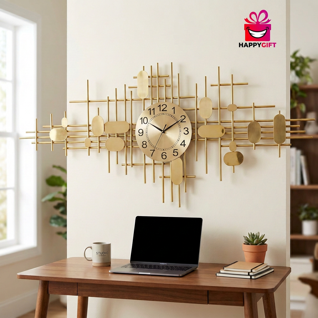 Gold Geometric Wall Clock | Modern Wall Decor | Happy Gift
