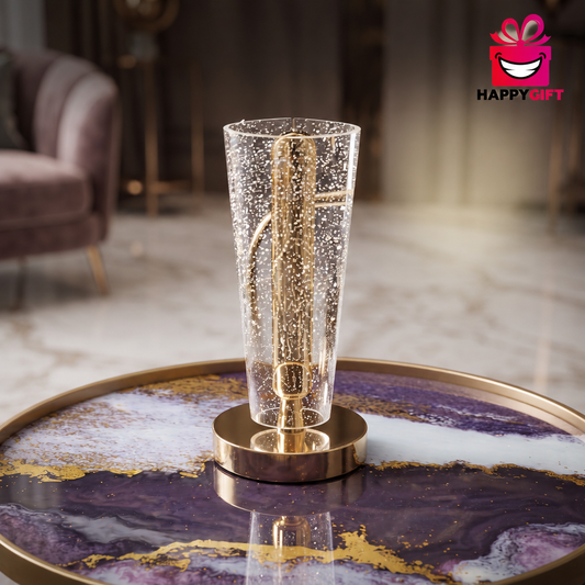 "Illuminate Your Moments: Premium Glass & Brass Happy Gift Lamp"