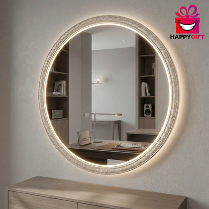 Round Decorative Mirror with Neon Light Border – Happy Gift Length 2 Foot width Foot