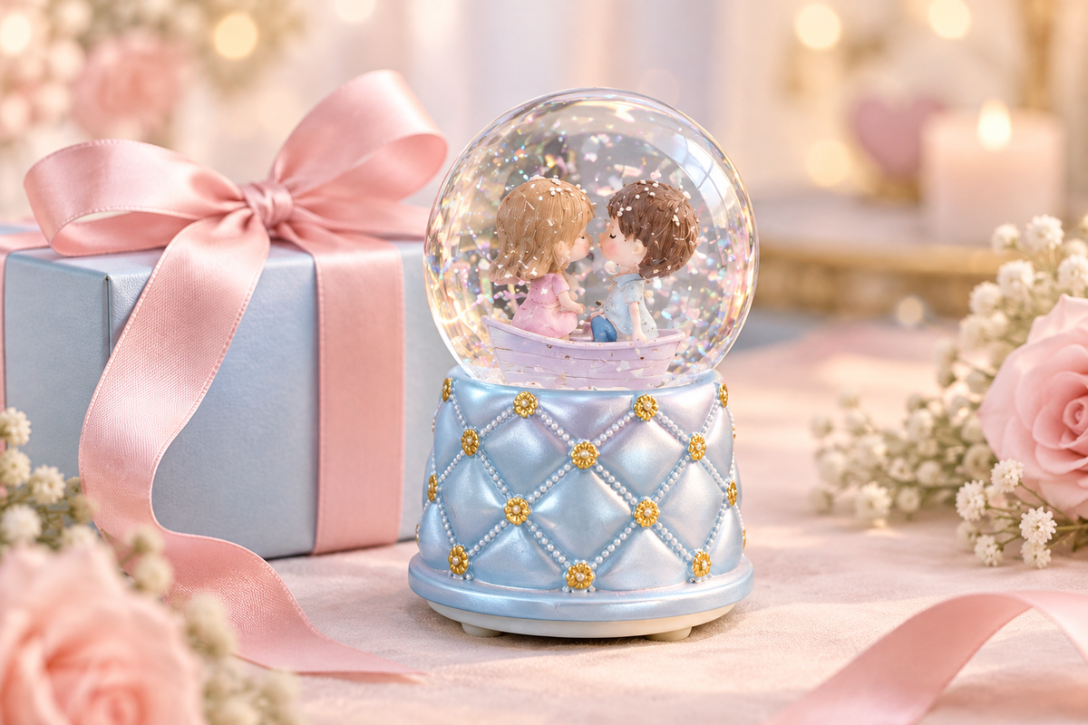 Snow globe as a gift with ribbon