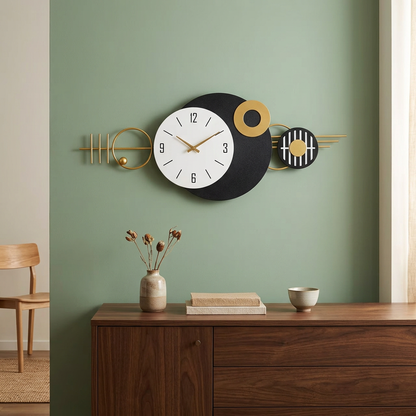 Modern geometric wall clock in a dining room