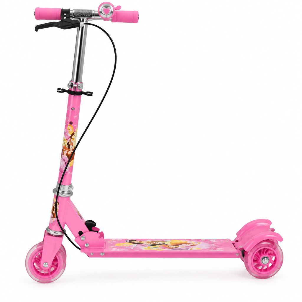 Pink kids kick scooter, side view