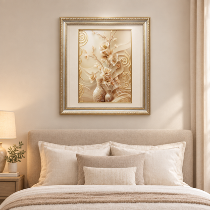 Opulent Bloom framed floral art in bedroom