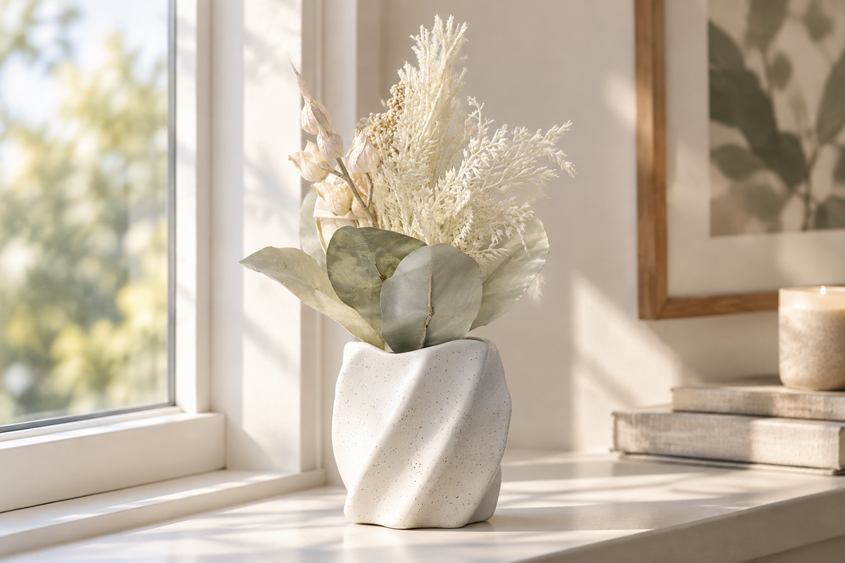 Vase on a windowsill with daylight
