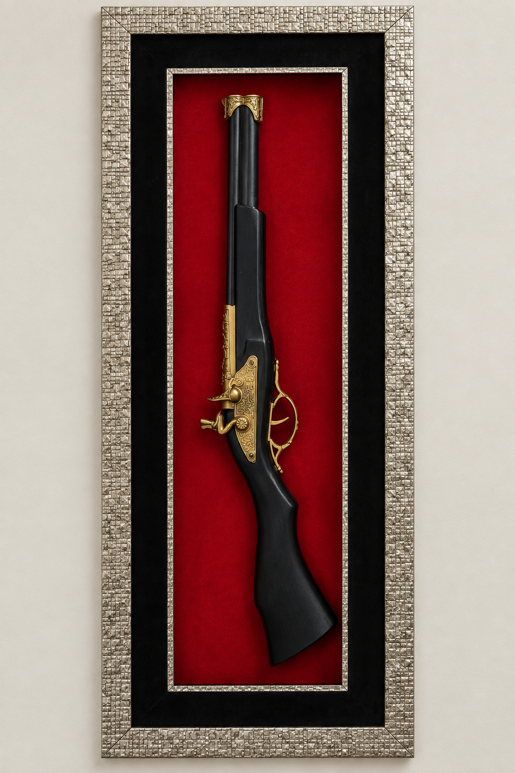 Vintage rifle framed wall art detail