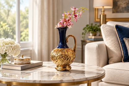 Pitcher vase on marble side table