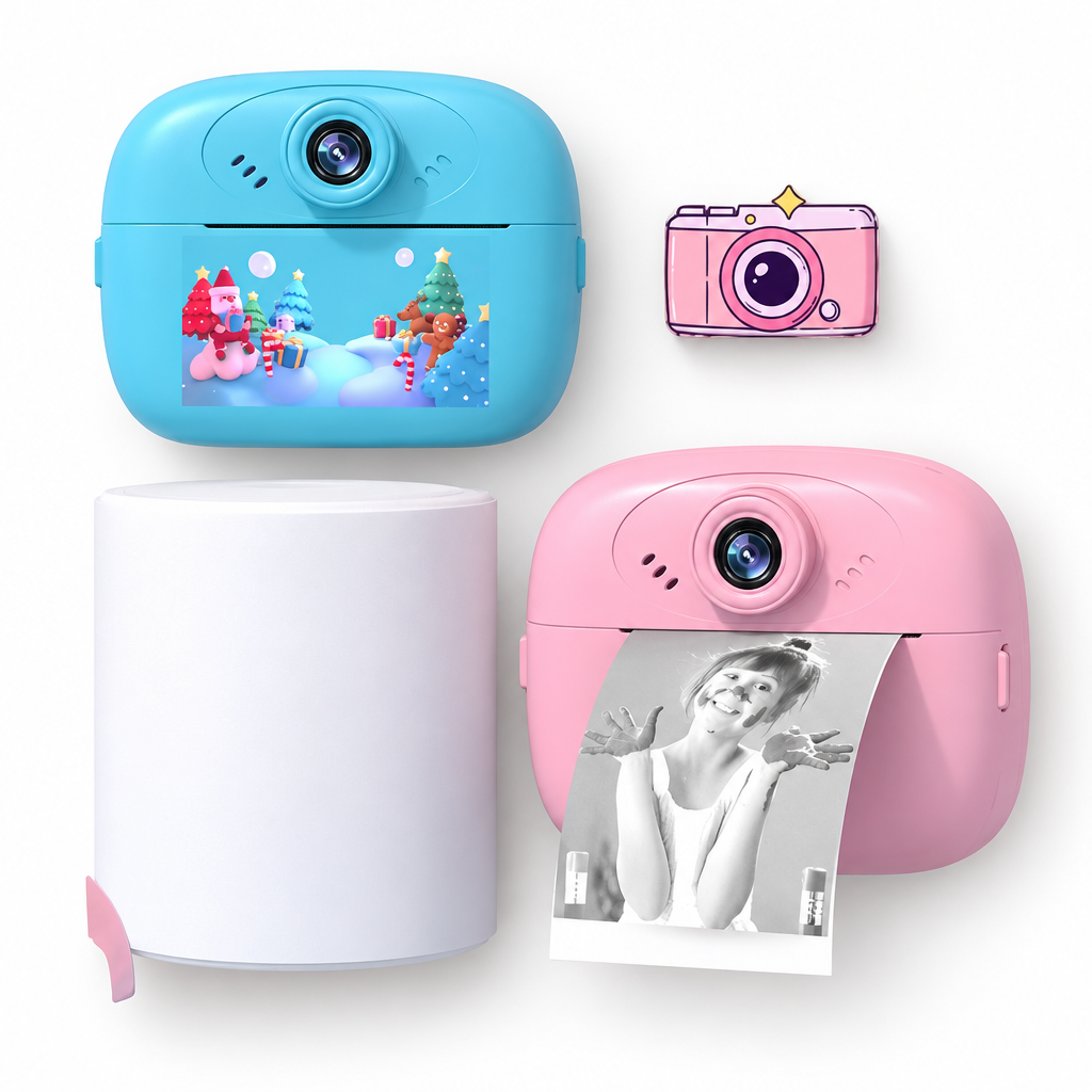 Instant kids camera, top-down view