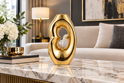 Gold vase on marble console