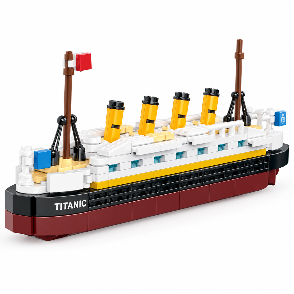COGO Titanic building set, angled view on white background