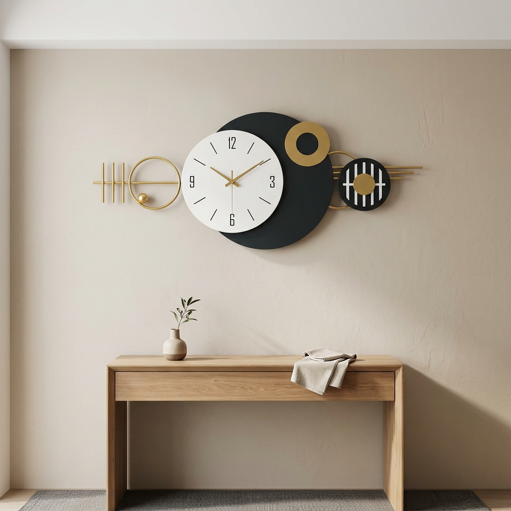 Modern geometric wall clock in an entryway