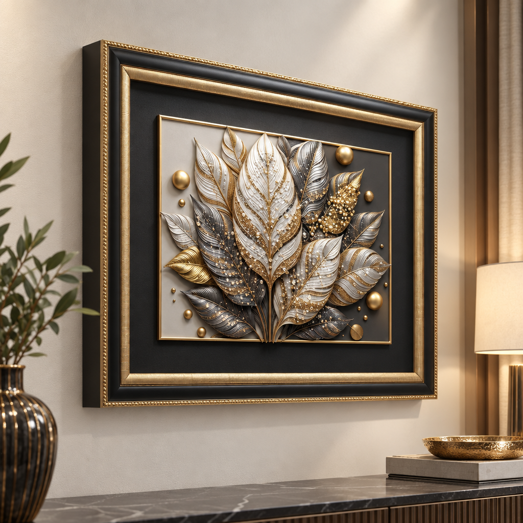 Opulent Feathers framed wall art angled view